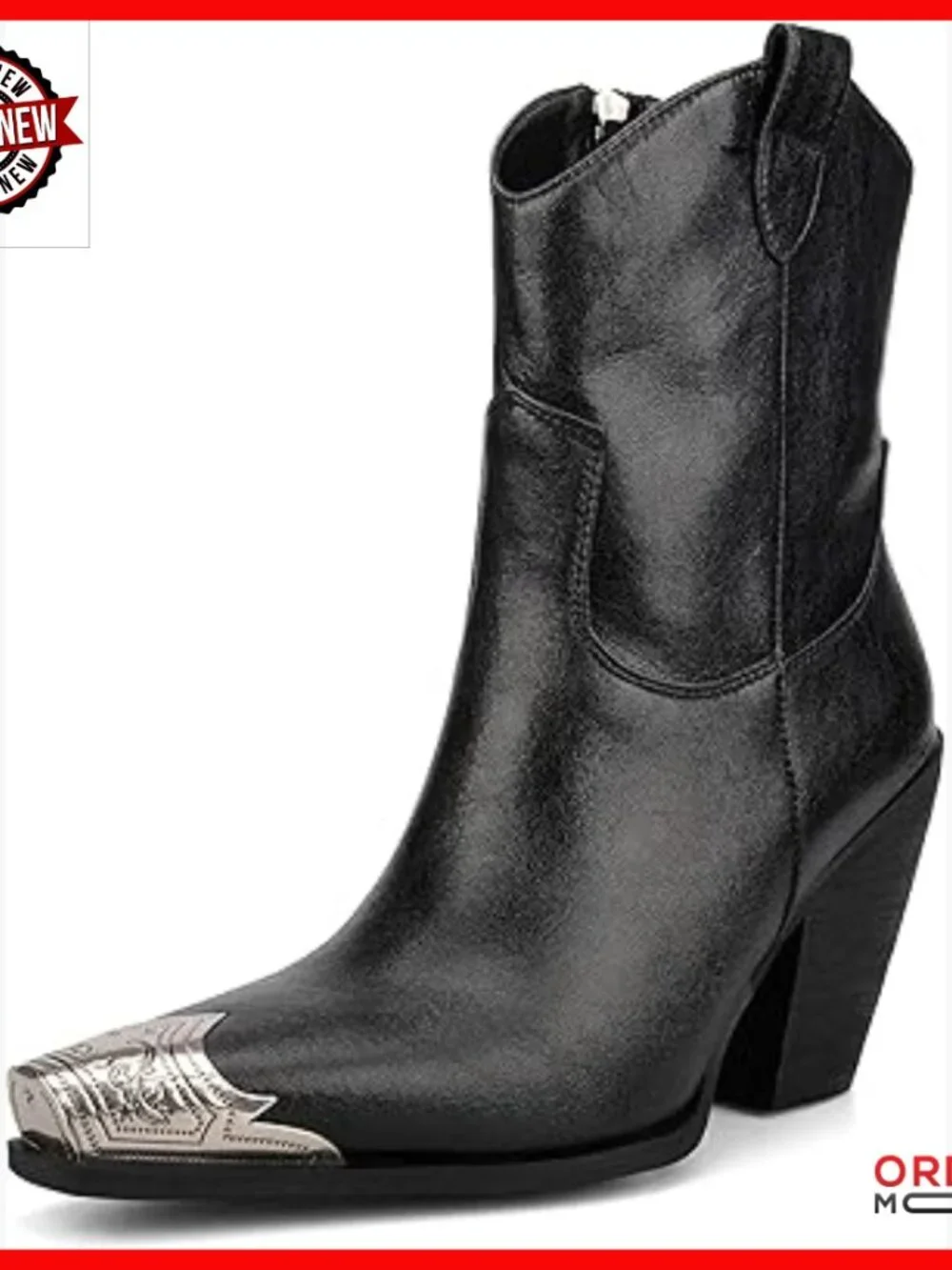 Women's Western Ankle Boots Engraved Steel Toe Block Heel Faux Leather